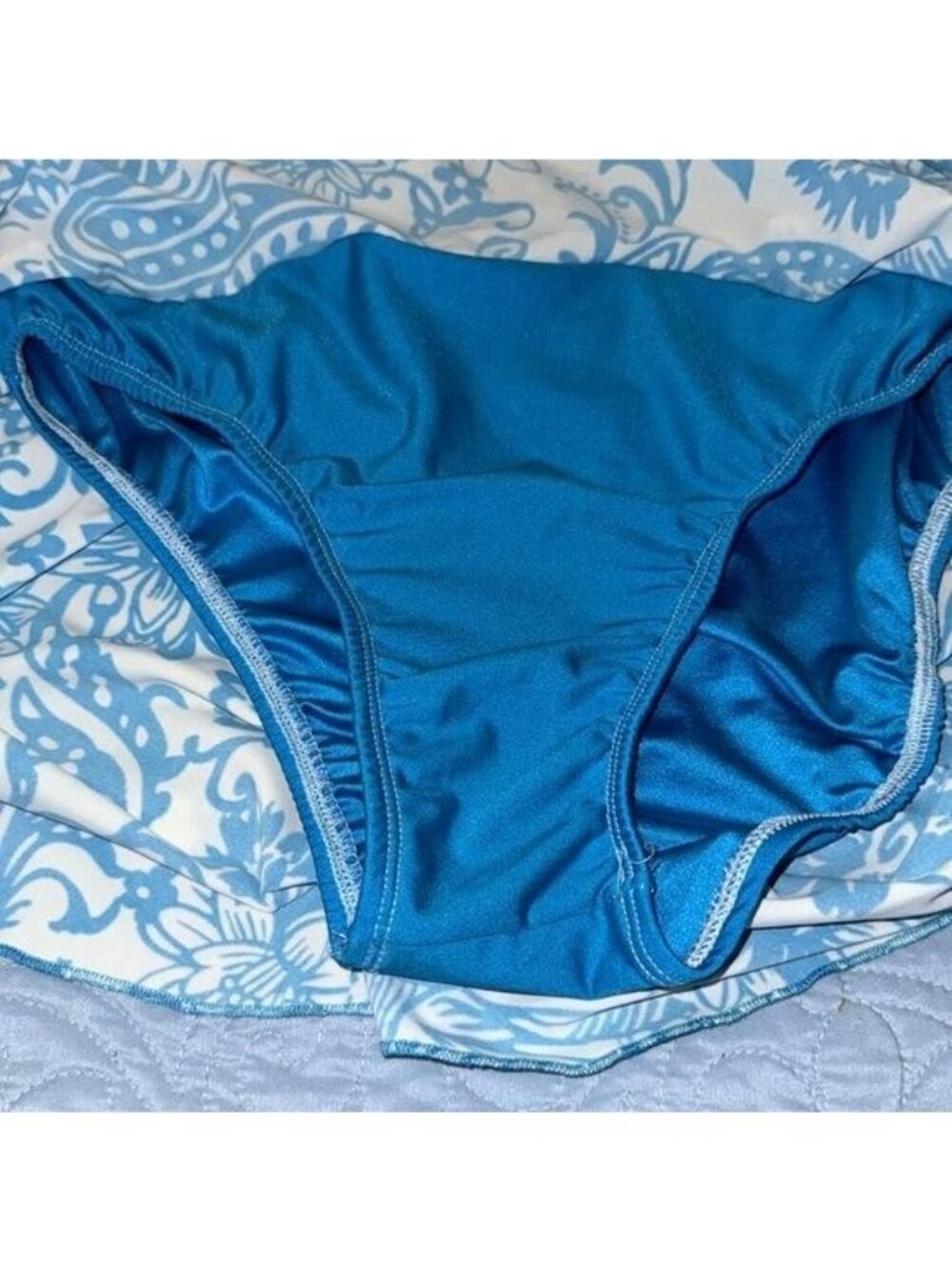 Blue & White Floral Swim Dress  L With Built-In Bikini Bottom - Picture 4 of 7